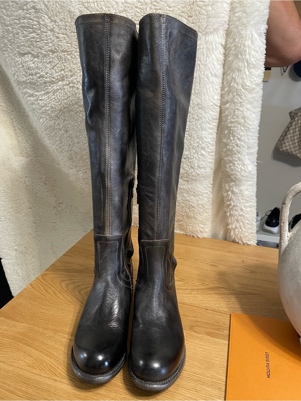 Bed Stu Black Leather Over-the-Knee Lace-Back Boots - Picture 2 of 7